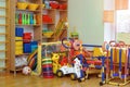 Wooden ladder and children trainers in gymnasium hall.