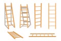 Wooden ladder household tool isolated set stepladder with shadow vector illustration