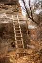 Wooden Ladder Leads Up Rock Face On Cave Spring Trail Royalty Free Stock Photo