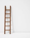 Wooden ladder with shadow on white background