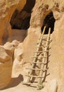 Wooden ladder to cliff dwelling Royalty Free Stock Photo