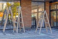 Wooden Ladders Store Window Royalty Free Stock Photo