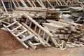 Wooden ladders and timbers stock photo