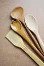 Wooden ladles and wooden spoon kitchen utensils.