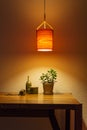 Wooden lamp night light over the table