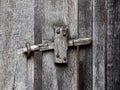 The wooden latch on a wooden door