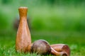 A wooden lawn skittles set Royalty Free Stock Photo