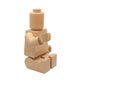 WOODEN LEGO FIGURE HANDSHAKE POINTING AND SITING