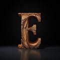 Wooden letter E. Wood font made of sticks, bark and wood. Forest typographic symbol.