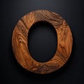 Wooden letter O. Wood font made of sticks, bark and wood. Forest typographic symbol.