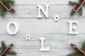 Wooden Letters Noel on Christmas Background
