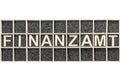 Wooden letters word FINANZAMT in a box