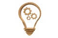 Wooden Lightbulb with Gears Sign on white background