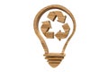 Wooden Lightbulb with Recycle Arrow Sign on white background