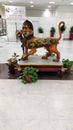 Wooden lion statue at chennai airport