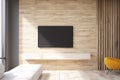 Wooden living room tv set and sofa Royalty Free Stock Photo