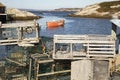 Wooden lobster traps on dock in Peggys Cove, Nova Scotia, Canada Royalty Free Stock Photo