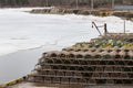 Wooden Lobster Traps on Wharf Royalty Free Stock Photo