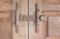 Wooden lock latch on wooden doors Royalty Free Stock Photo