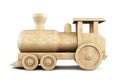 Wooden locomotive side view on a white. 3d. Royalty Free Stock Photo