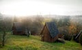 Wooden lodges in a forest Royalty Free Stock Photo