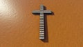 Wooden logg  cross on an clay background. 3d illustration metaphor for God, Christ, Christianity Royalty Free Stock Photo