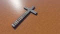 Wooden logg cross on an clay background. 3d illustration metaphor for God, Christ, Christianity, religious Royalty Free Stock Photo