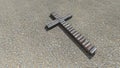 Wooden logg cross on a stone pavement background. 3d illustration metaphor for God, Christ, Christianity,