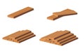 Wooden logs. Brown bark of felled dry wood. Purchase for construction. Vector illustration. A set of wooden straps for