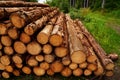 Wooden logs stacked in Harz mountains Germany Royalty Free Stock Photo