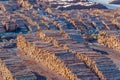 Wooden logs stored at port of Picton, New Zealand