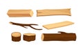 Wooden Logs and Stubs for Forestry and Lumber Industry Vector Illustrated Set