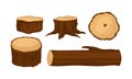 Wooden Logs and Stubs for Forestry and Lumber Industry Vector Illustrated Set