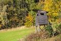 Wooden lookout tower for hunting in the woods Royalty Free Stock Photo