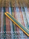 Wooden loom tools on a loom close up Royalty Free Stock Photo
