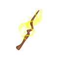 Wooden magic wand with yellow dust and stars. Tool of wizard. Miracle stick. Flat vector for mobile game Royalty Free Stock Photo