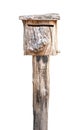 Old wood mailbox. Old wooden mailbox isolated. Wooden mail box isolated