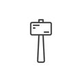 Wooden mallet line icon, outline vector sign, linear style pictogram isolated on white.