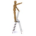 The wooden man climbed to the top of a stepladder Royalty Free Stock Photo