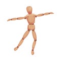 Wooden Man in Dancing Pose Isolated on White Background Vector Illustration