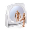 Wooden man looking in a mirror Royalty Free Stock Photo