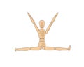 Wooden man model, manikin to draw human body anatomy leg-split pose. Mannequin control dummy figure vector simple illustration Royalty Free Stock Photo