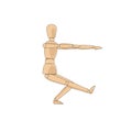 Wooden man model, manikin to draw human body anatomy pose single-leg squat. Mannequin control dummy figure vector simple Royalty Free Stock Photo