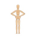 Wooden man model, manikin to draw human body anatomy serious standing pose. Mannequin control dummy figure vector simple Royalty Free Stock Photo