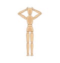 Wooden man model, manikin to draw human body anatomy surprised pose, showing direction. Mannequin control dummy figure vector Royalty Free Stock Photo