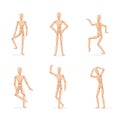 Wooden man poses. Wood dummy toy, group people statue human model for art artist drawing, puppet manikin figure in