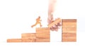 Wooden man run across business cliff Royalty Free Stock Photo