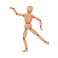 Wooden Man Standing in Dancing Pose Isolated on White Background Vector Illustration