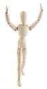 Wooden manequin raises his arms to the sky Royalty Free Stock Photo