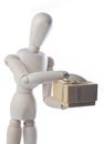 Wooden mannequin with gift Royalty Free Stock Photo